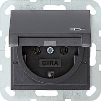 Розетка с заземлением без рамки Gira System55 1-м. крышка 16А антрацит